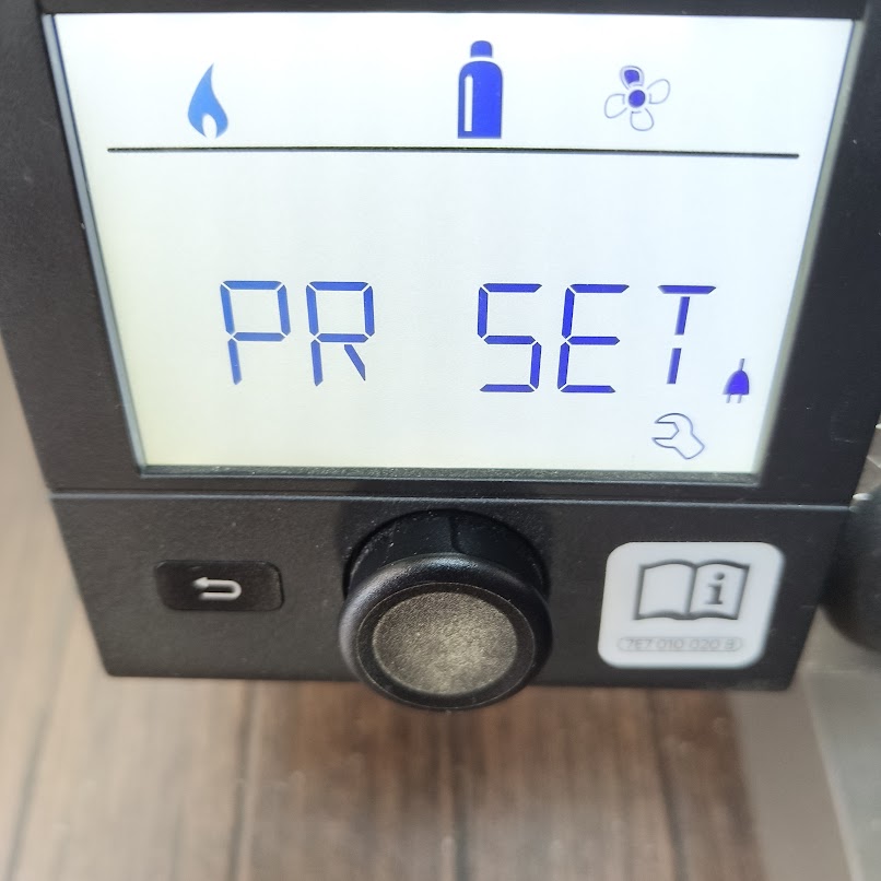 Control panel PR SET menu