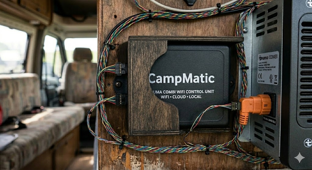 CampMatic GC_HW01 WiFi-Box eingebaut im VW Grand California Servicefach